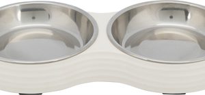 Trixie voerbak kat dubbel melamine / rvs wit