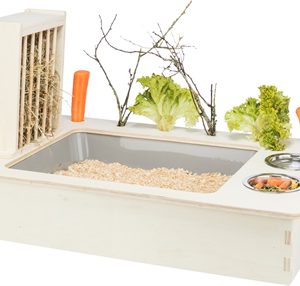 Trixie voederstation met voerbak / waterbak / hooiruif hout naturel