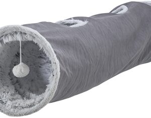 Trixie katten speeltunnel harvey velours / pluche grijs