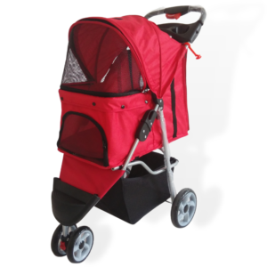 Rode hondenbuggy met 3 wielen - opvouwbaar - tot 12 kilo