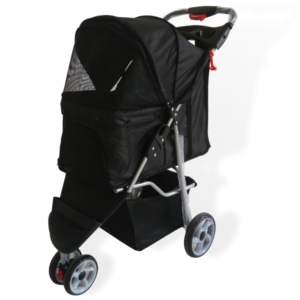 Zwarte hondenbuggy met 3 wielen - opvouwbaar - tot 12 kilo